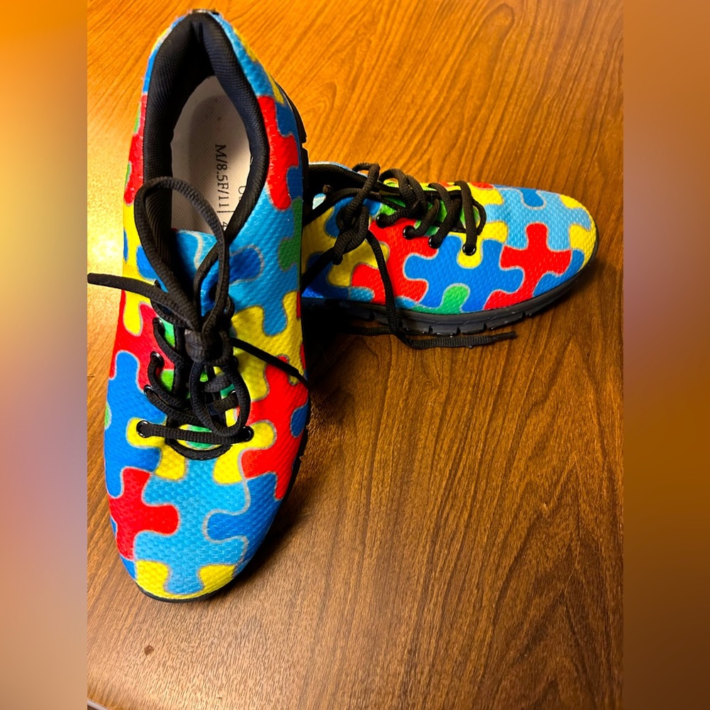 Autism Awareness Puzzle Pieces Shoes Unisex Men’s 8.5 women’s 11 VGC